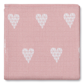 Muslin swaddle small PINK HEARTS 50x50 cm 