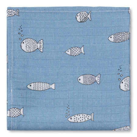 Muslin swaddle small FISH 50x50 cm