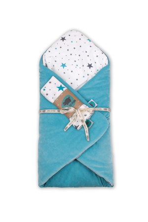 Baby velvet wrap na rzep STARS & TURQUOISE 0-3 m-ce