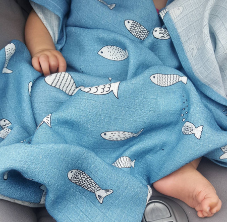 Muslin swaddle small FISH 50x50 cm